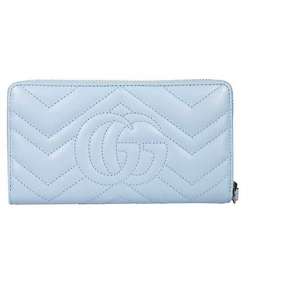 Gucci GG Marmont Ice Light Chevron Blue Continental Wallet Blue Leather New - Picture 2 of 3